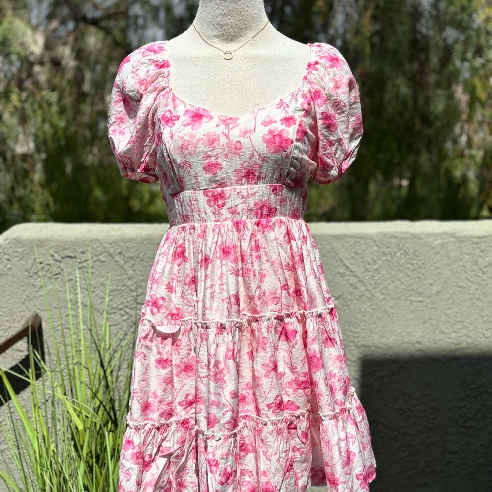 Floral Pink Puff Sleeve Dress